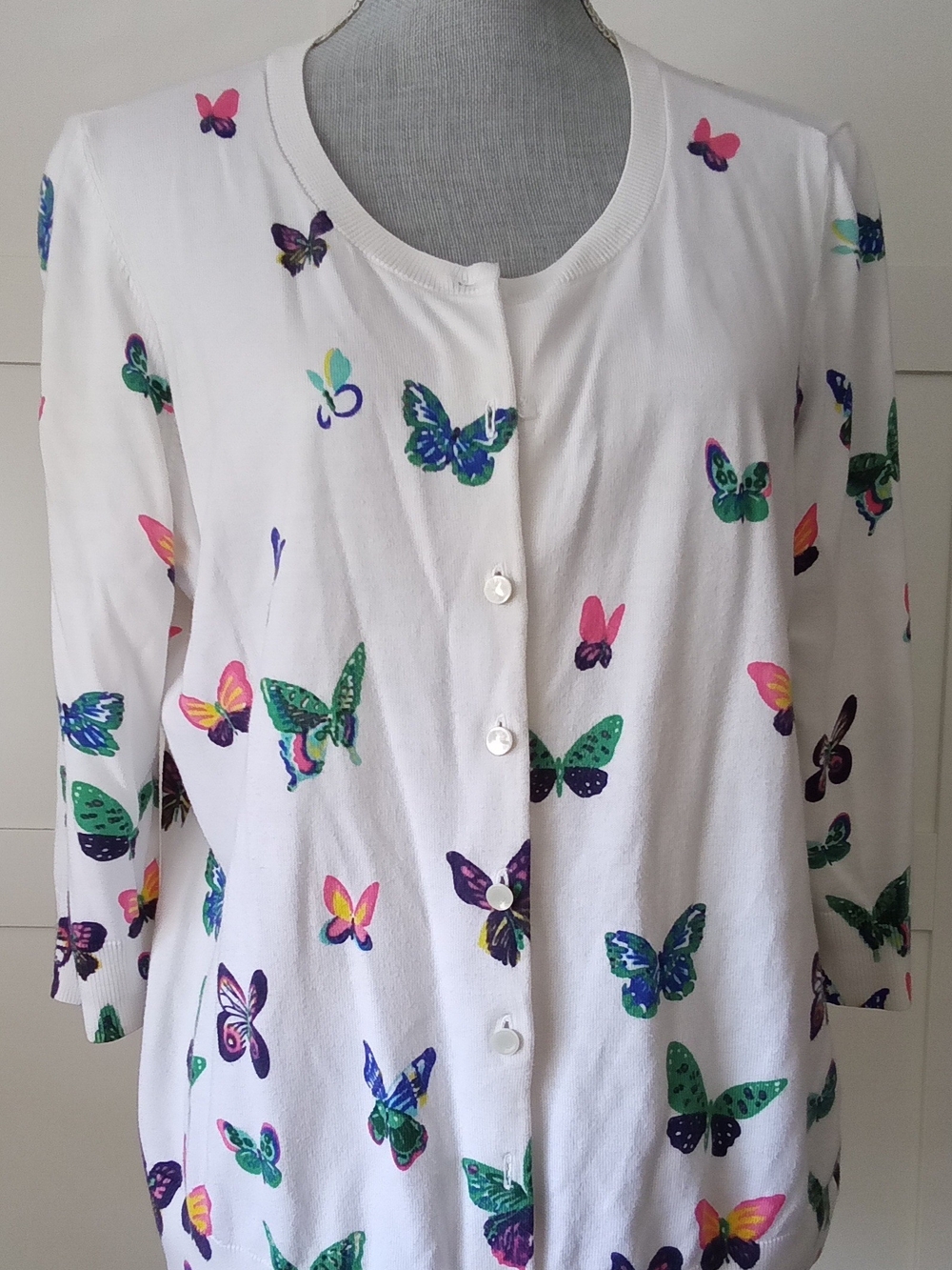White Butterfly Print Button-Front Cardigan - Unbranded